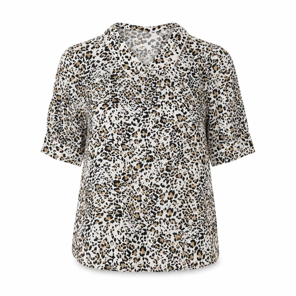 Marks and Spencer Womens White Animal Print Viscose Basic Blouse Size 8 Collared - Leopard Print