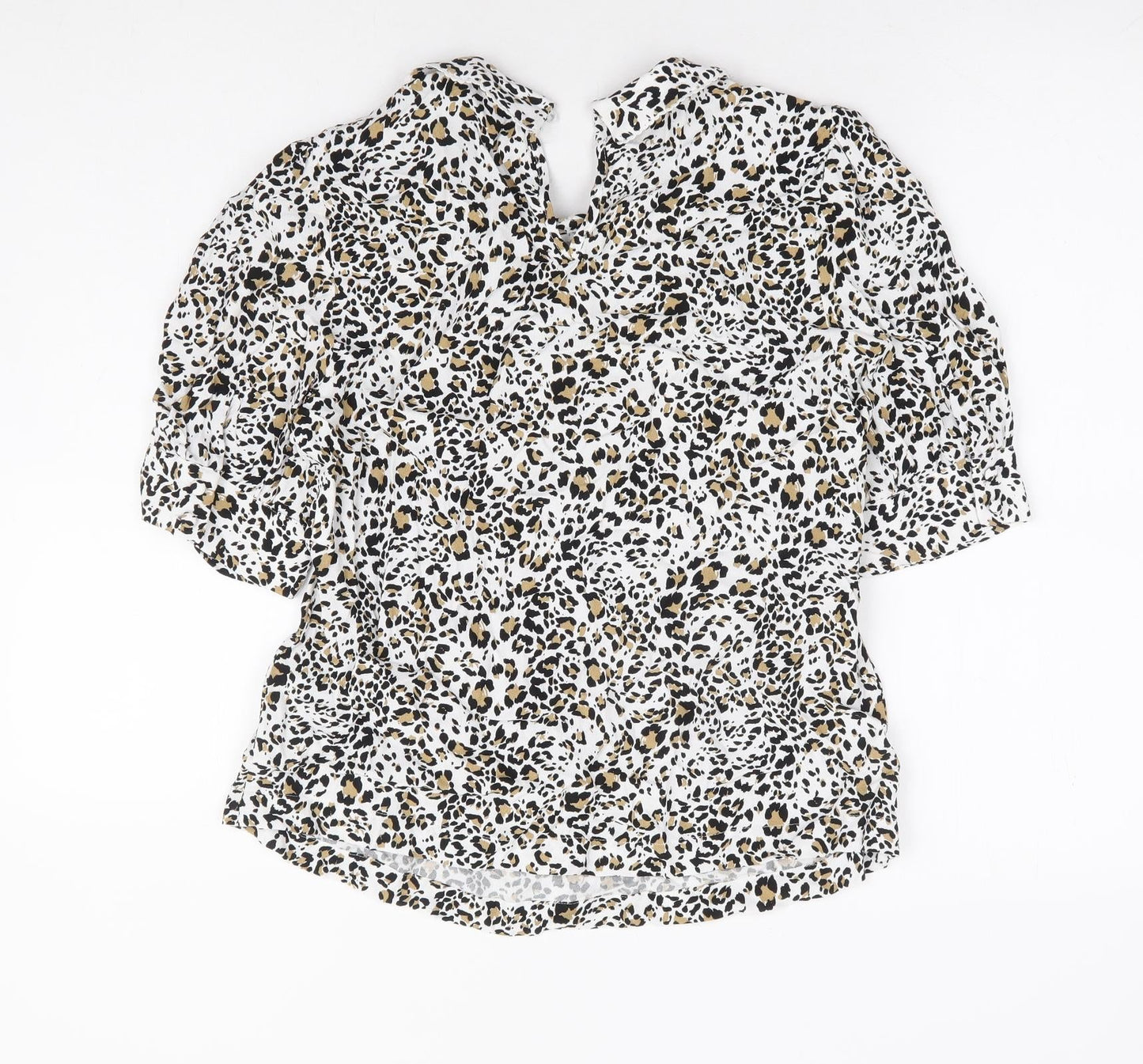 Marks and Spencer Womens White Animal Print Viscose Basic Blouse Size 8 Collared - Leopard Print