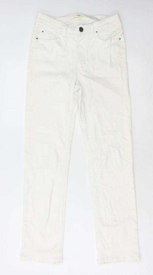 Marks and Spencer Womens White Cotton Skinny Jeans Size 8 L28 in Regular Button