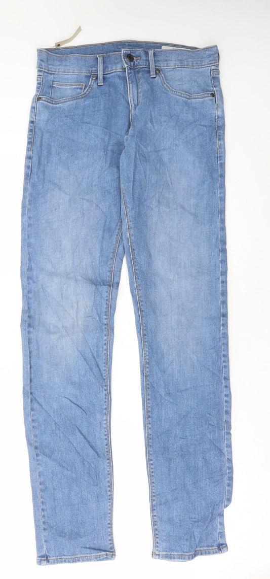 Marks and Spencer Womens Blue Cotton Skinny Jeans Size 30 in L33 in Regular Button