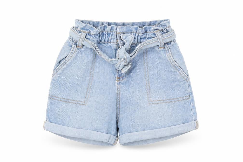 TU Girls Blue Cotton Paperbag Shorts Size 5 Years Regular Tie