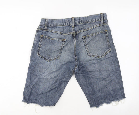 Vintage Slim Mens Blue Cotton Biker Shorts Size S L16 in Regular Zip