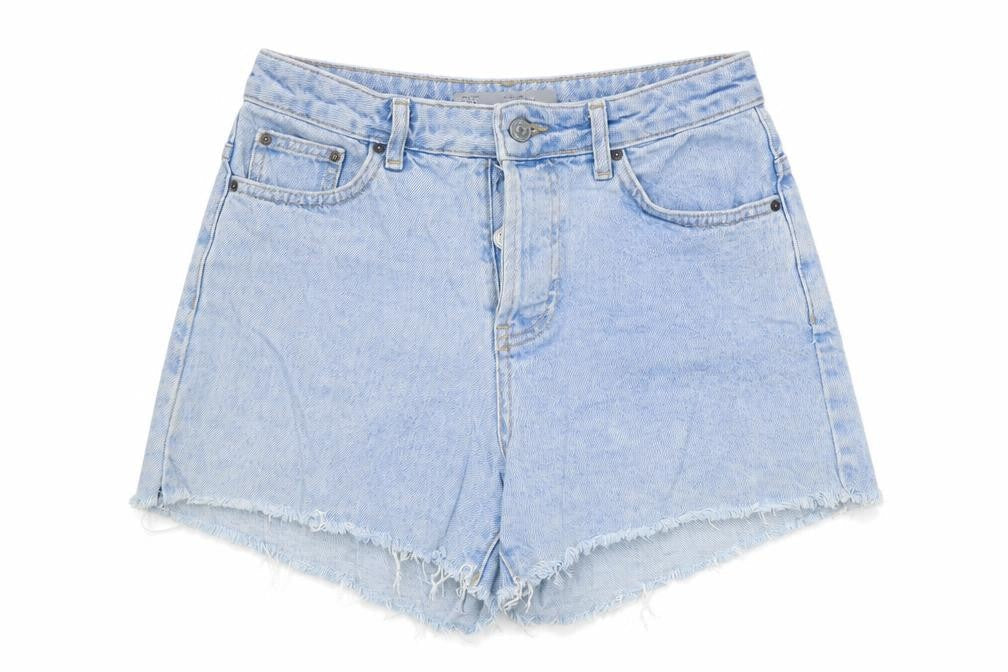 Topshop Womens Blue Cotton Hot Pants Shorts Size 4 Regular Zip