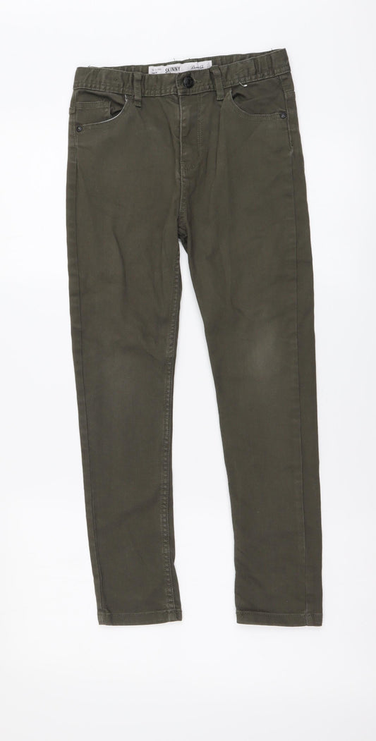 Denim & Co. Girls Green Cotton Skinny Jeans Size 10-11 Years Regular Button