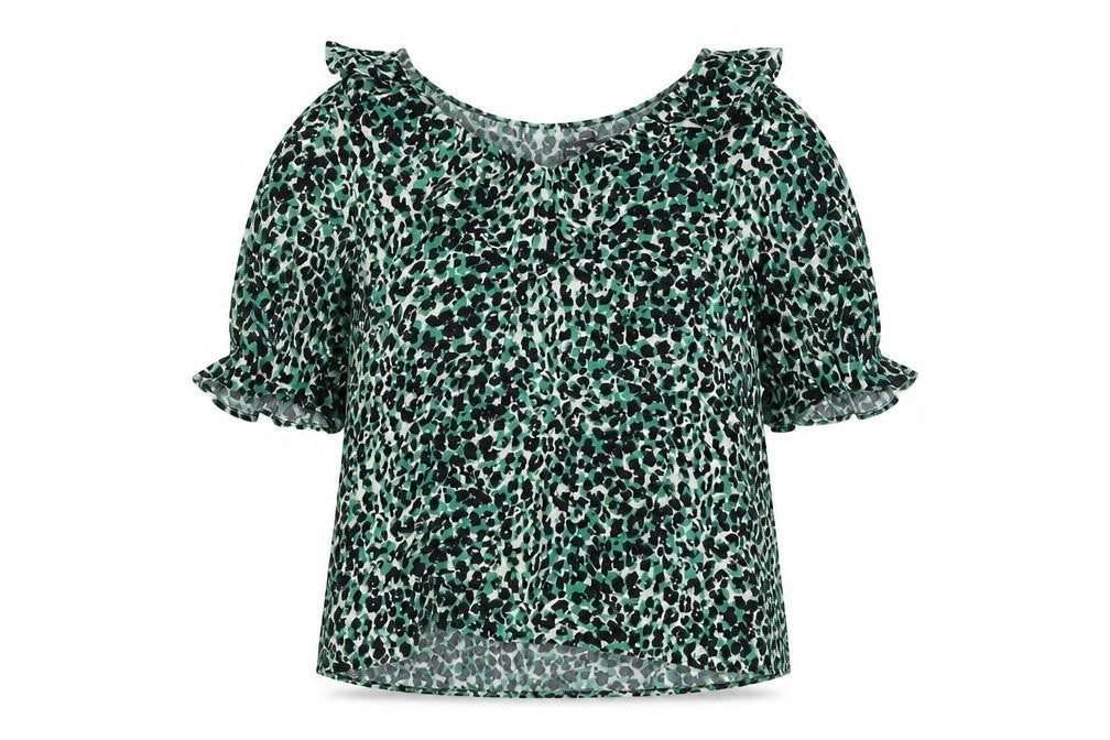 Marks and Spencer Womens Green Animal Print Viscose Basic Blouse Size 8 V-Neck