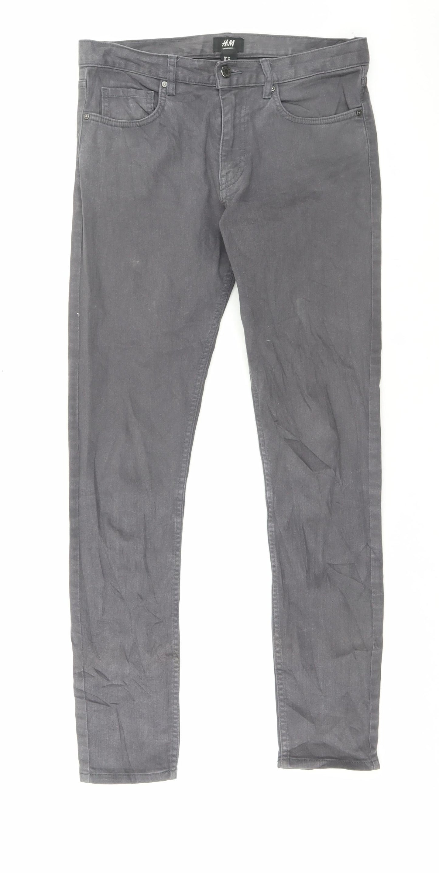 H&M Womens Grey Cotton Skinny Jeans Size 30 in L30 in Regular Button