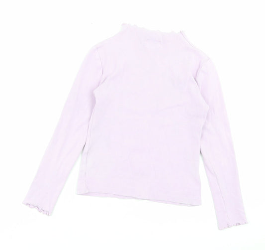 Matalan Girls Purple Cotton Basic Casual Size 9 Years High Neck Pullover - Lettuce Edging