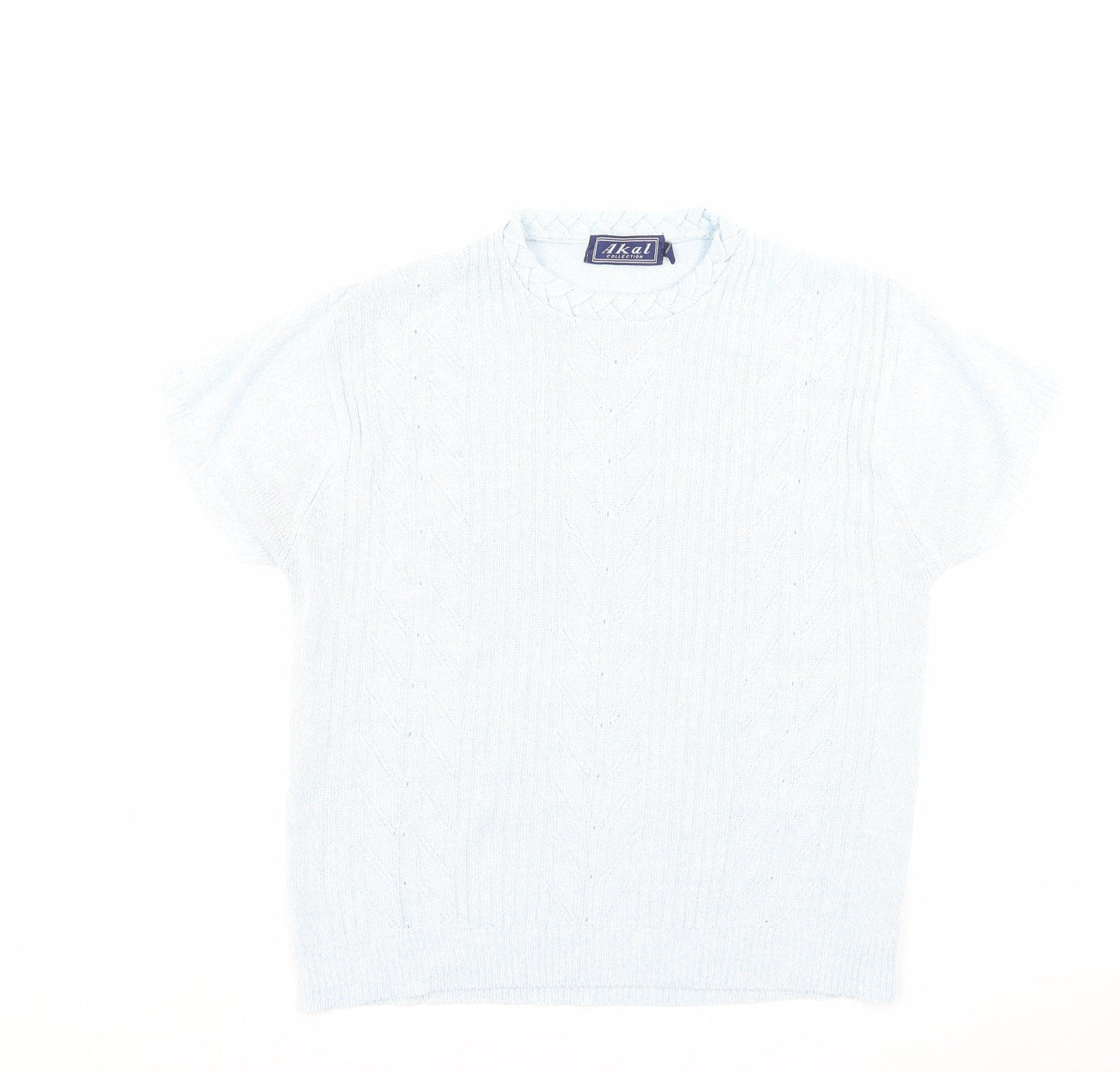 AKAL Womens Blue Acrylic Basic T-Shirt Size L Crew Neck