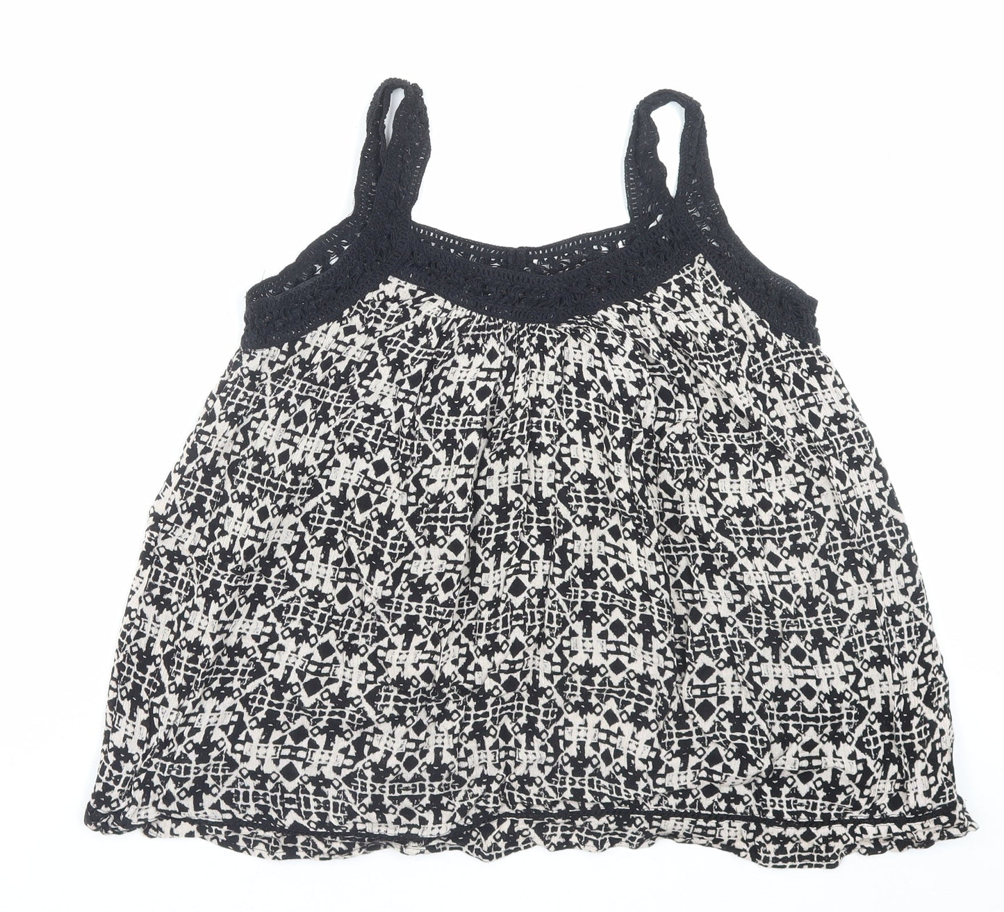 New Look Womens Black Geometric Viscose Camisole Tank Size 8 V-Neck