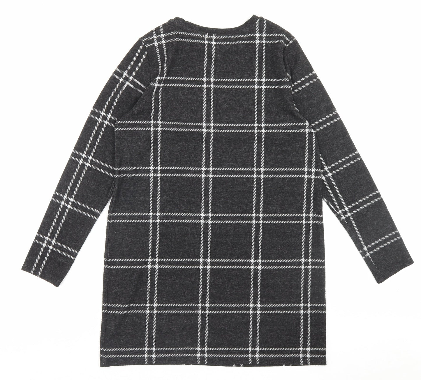 F&F Womens Grey Plaid Polyester A-Line Size 10 Crew Neck Pullover
