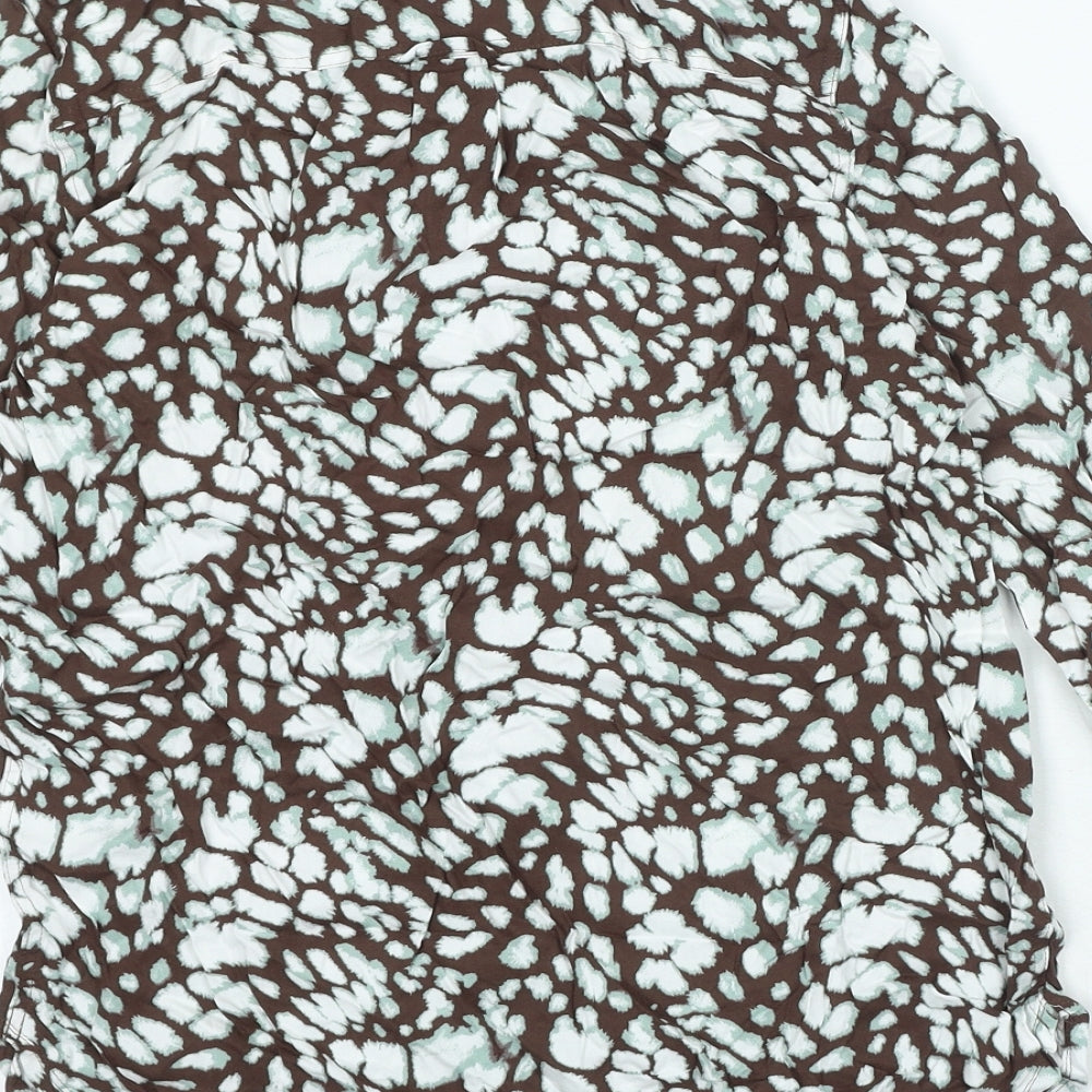Marks and Spencer Womens Brown Geometric Viscose Basic Button-Up Size 8 Collared