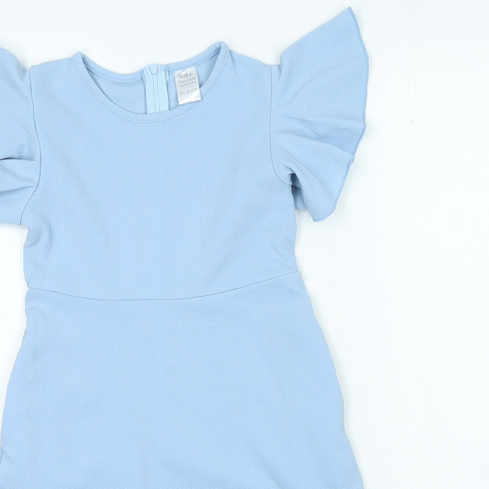 Preworn Girls Blue Polyester A-Line Size L Round Neck Zip