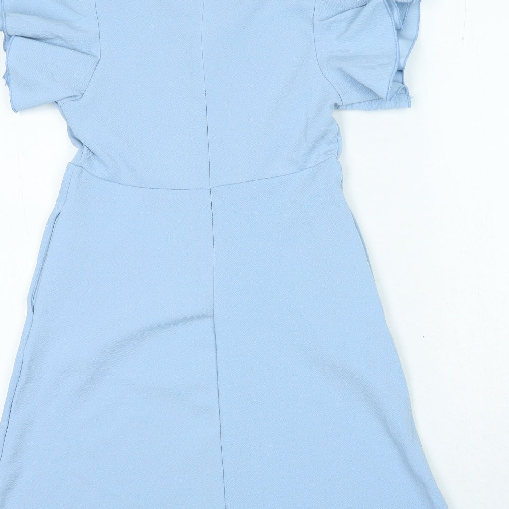 Preworn Girls Blue Polyester A-Line Size L Round Neck Zip