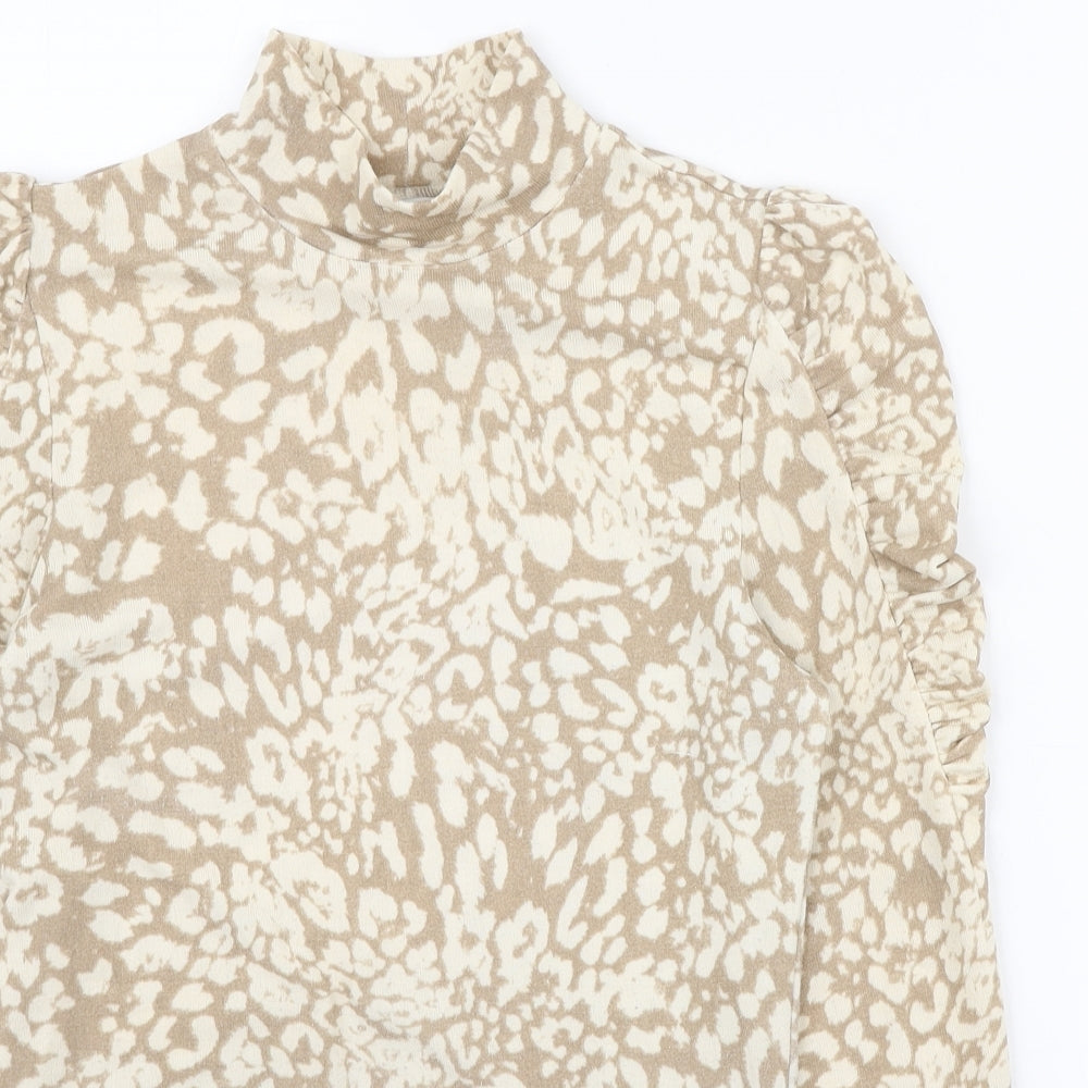 Sonder Studio Womens Beige Mock Neck Animal Print Polyester Pullover Jumper Size 10