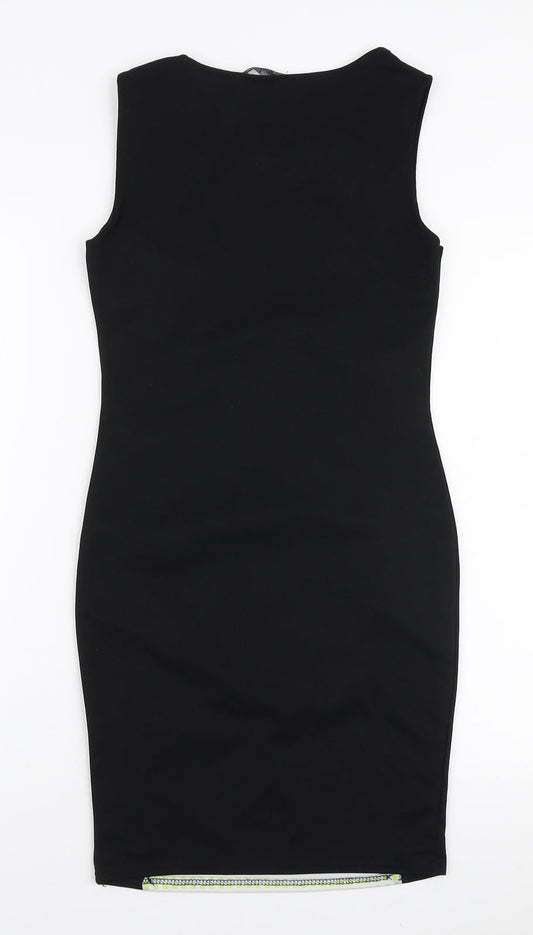Internacionale Womens Black Geometric Polyester Bodycon Size 8 Boat Neck Pullover