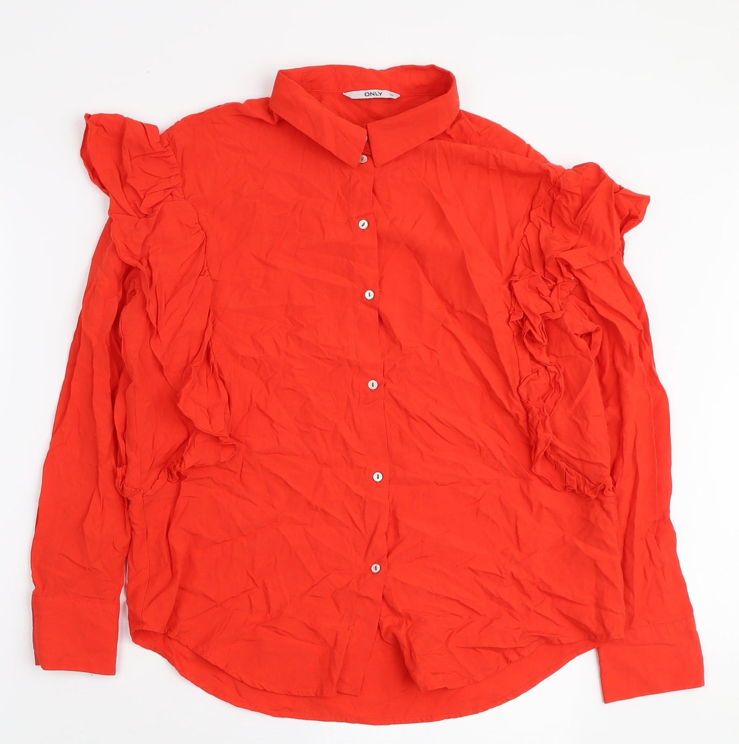 Only Womens Orange Viscose Basic Button-Up Size 10 Collared