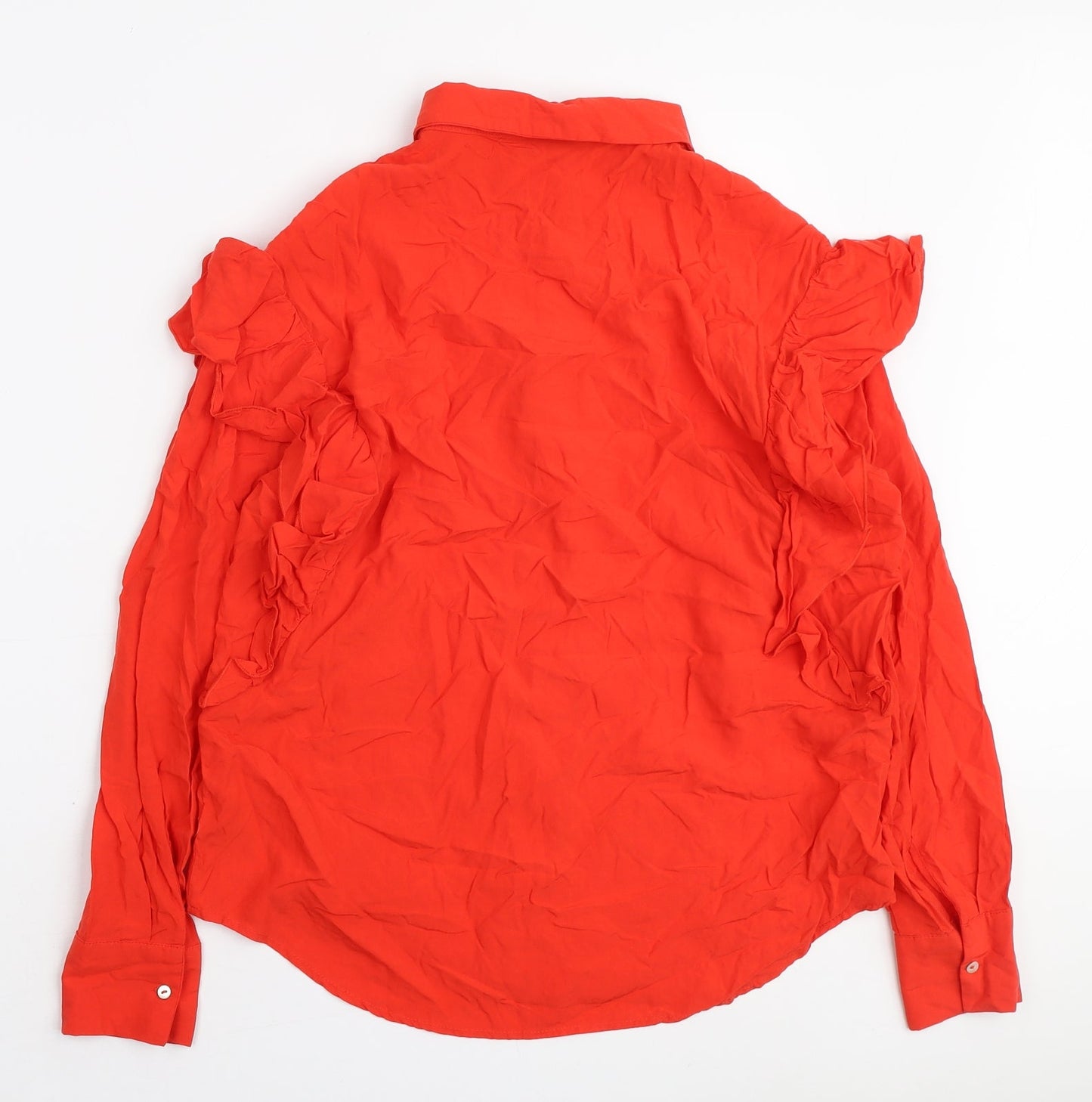 Only Womens Orange Viscose Basic Button-Up Size 10 Collared
