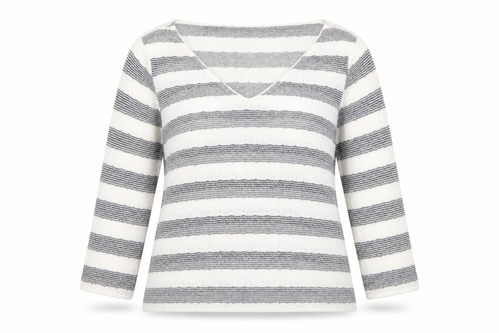 NEXT Womens White V-Neck Striped Viscose Pullover Jumper Size 14