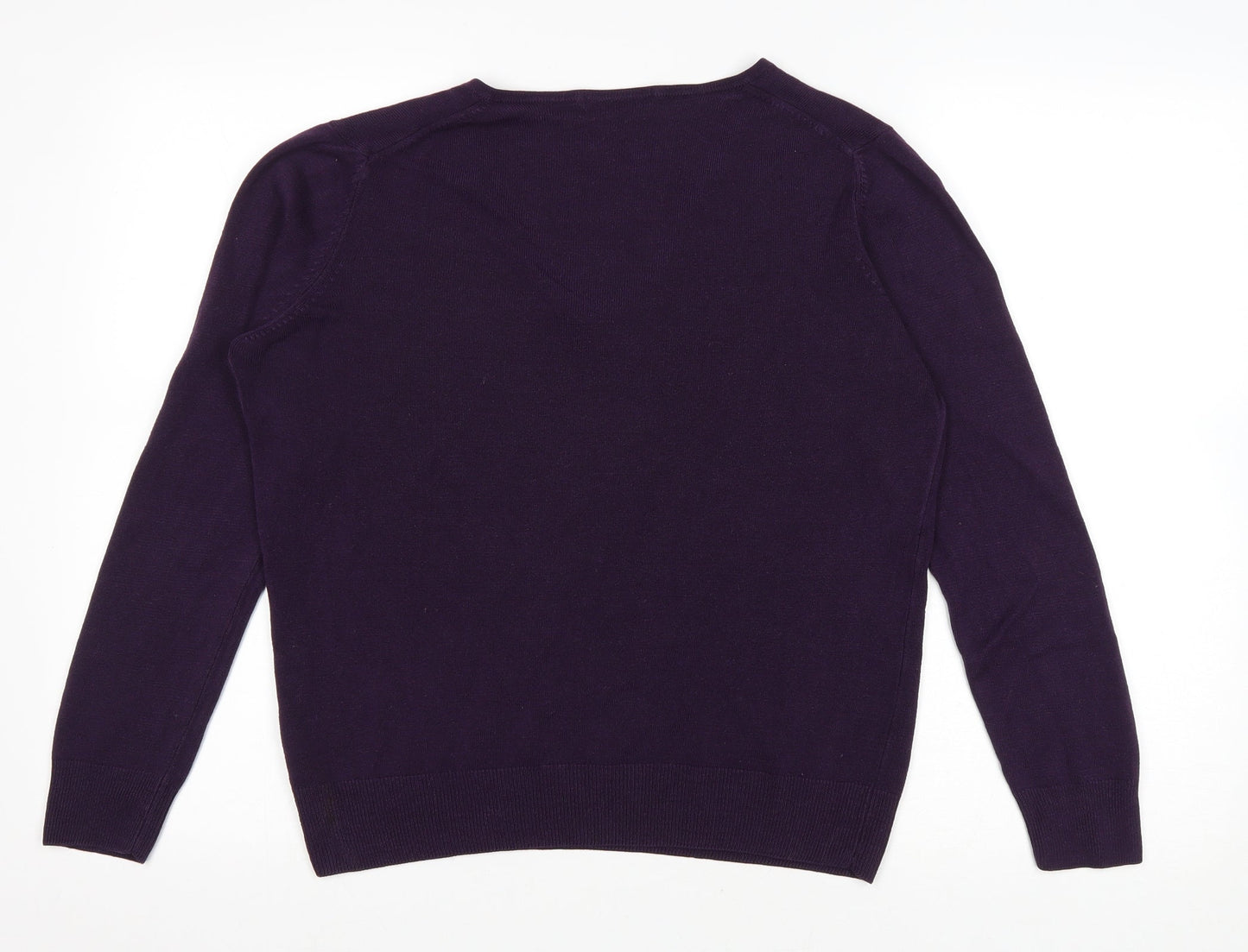 Marks and Spencer Womens Purple V-Neck Acrylic Pullover Jumper Size 12