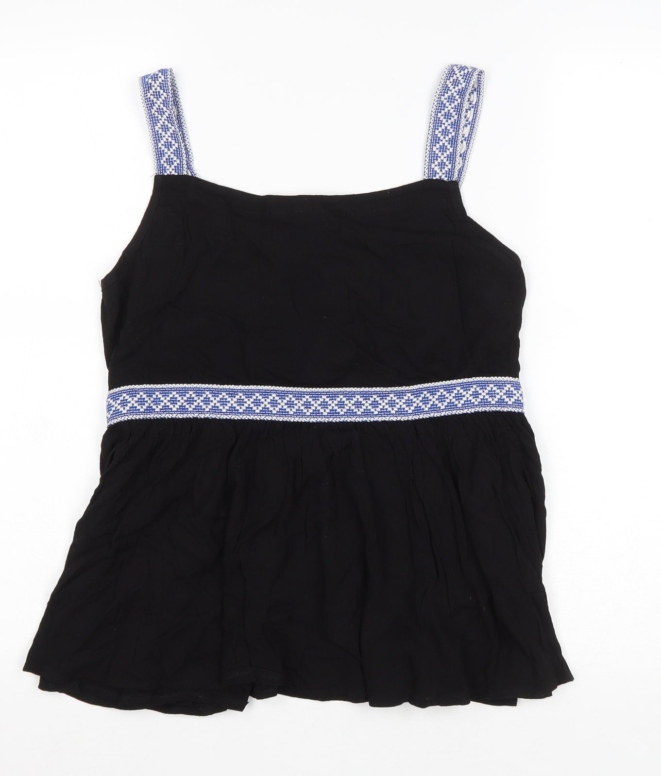 Love & Other Things Womens Black Cotton Basic Tank Size S Square Neck
