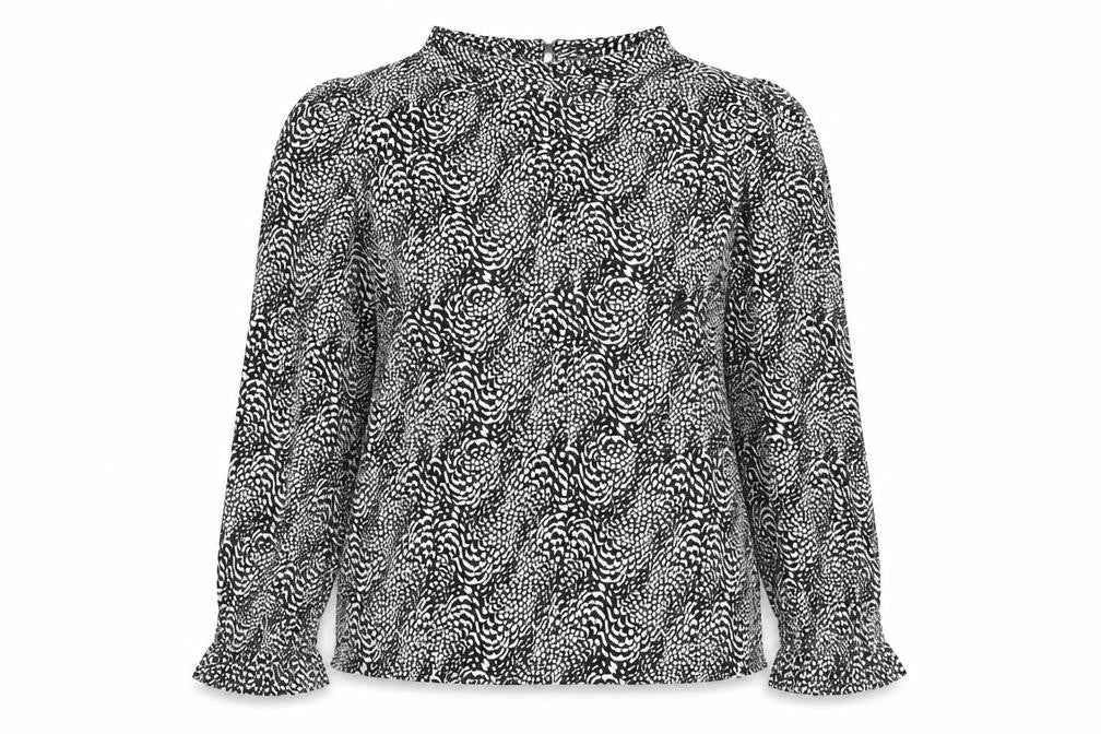 Marks and Spencer Womens Black Geometric Viscose Basic Blouse Size 10 Mock Neck