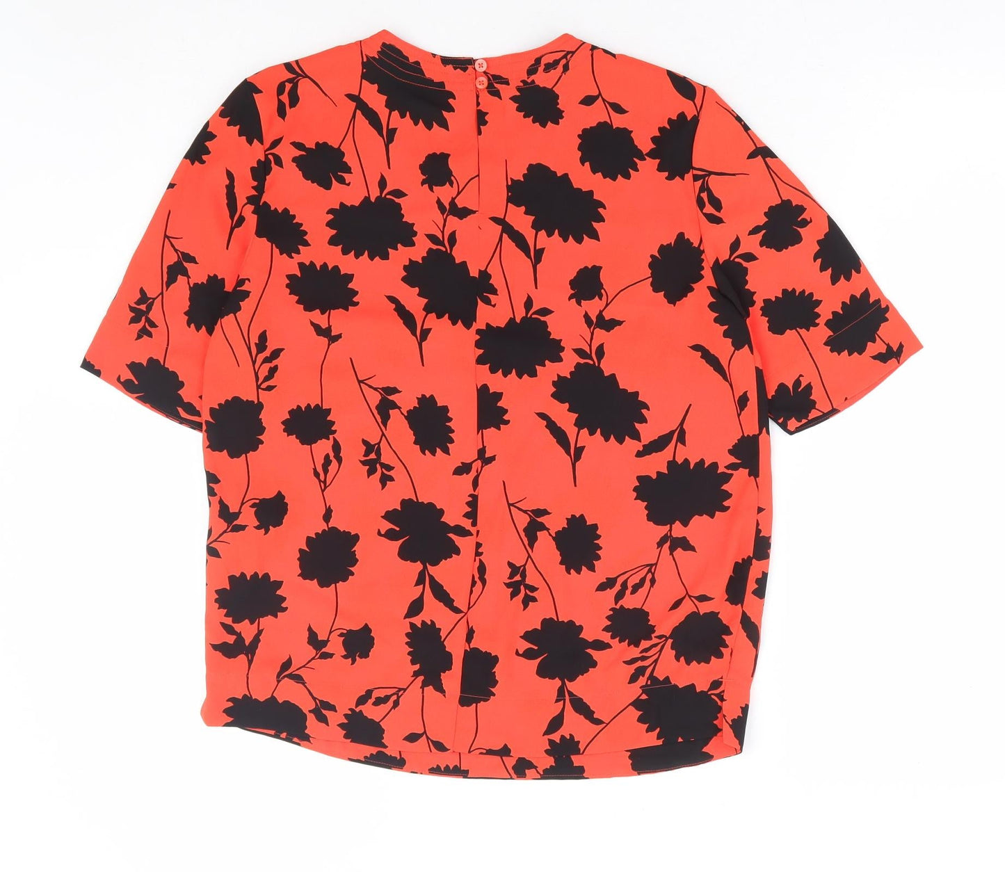 Marks and Spencer Womens Red Floral Polyester Basic T-Shirt Size 6 Round Neck