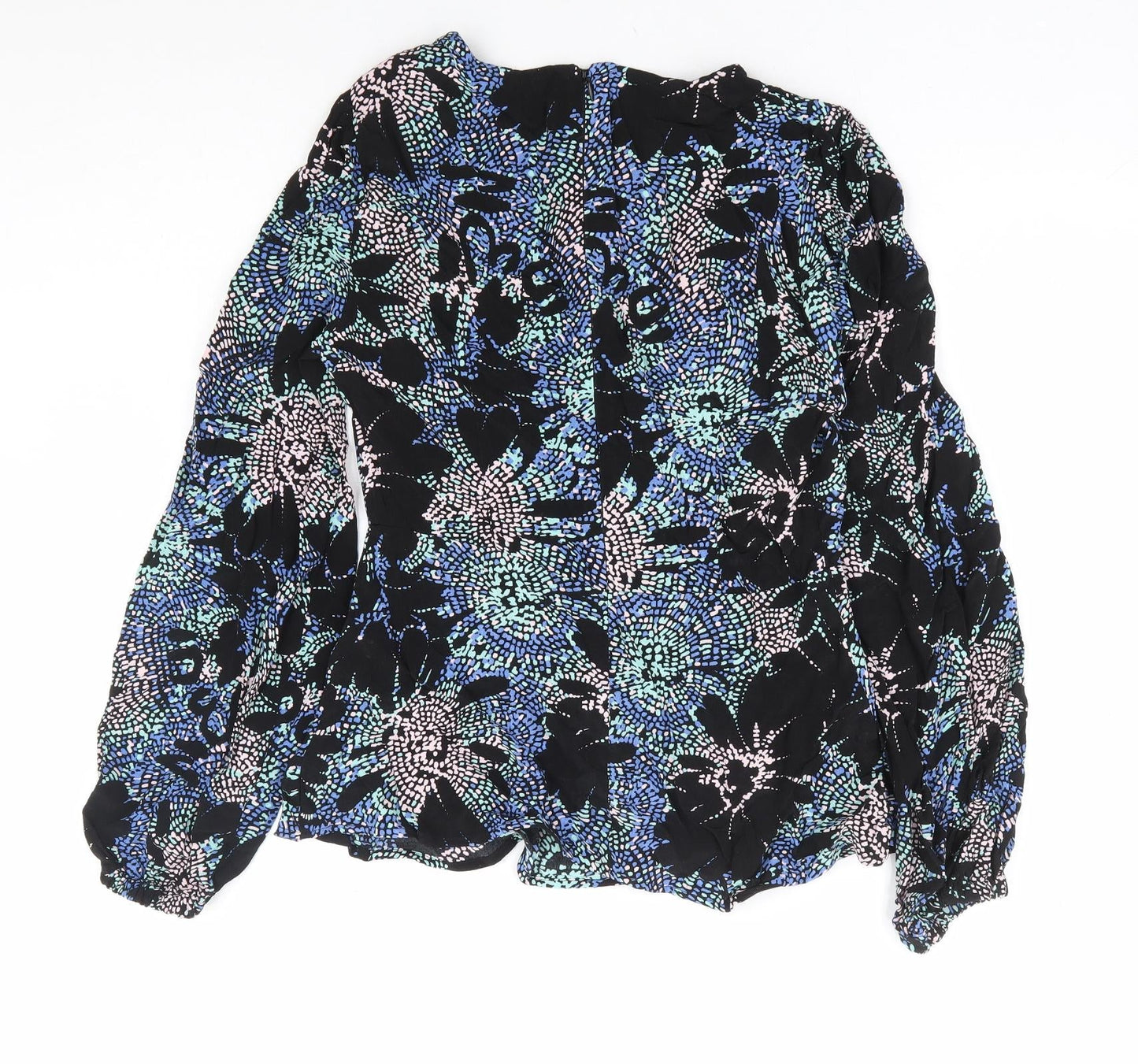 Marks and Spencer Womens Multicoloured Geometric Viscose Basic Blouse Size 6 Round Neck
