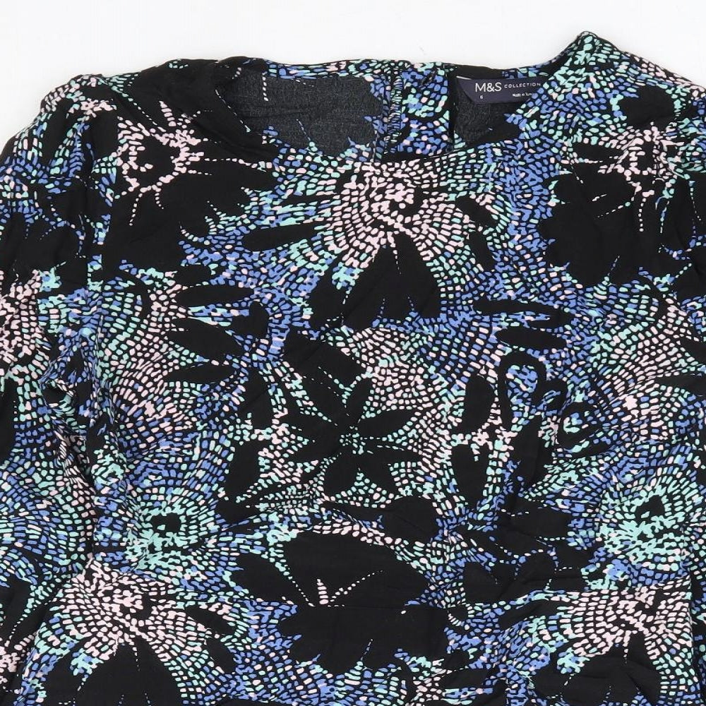 Marks and Spencer Womens Multicoloured Geometric Viscose Basic Blouse Size 6 Round Neck