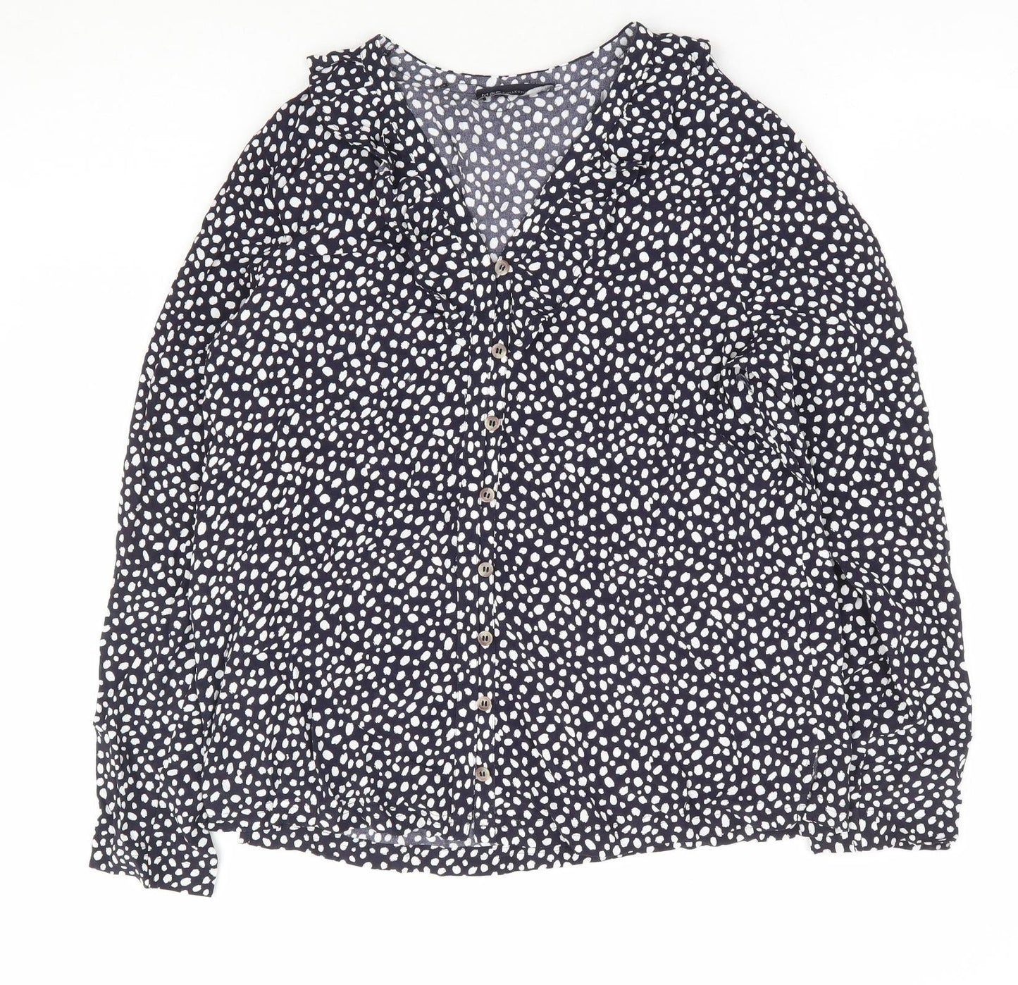 Marks an dSpencer Womens Blue Geometric Viscose Basic Blouse Size 10 V-Neck