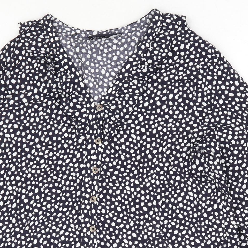Marks an dSpencer Womens Blue Geometric Viscose Basic Blouse Size 10 V-Neck