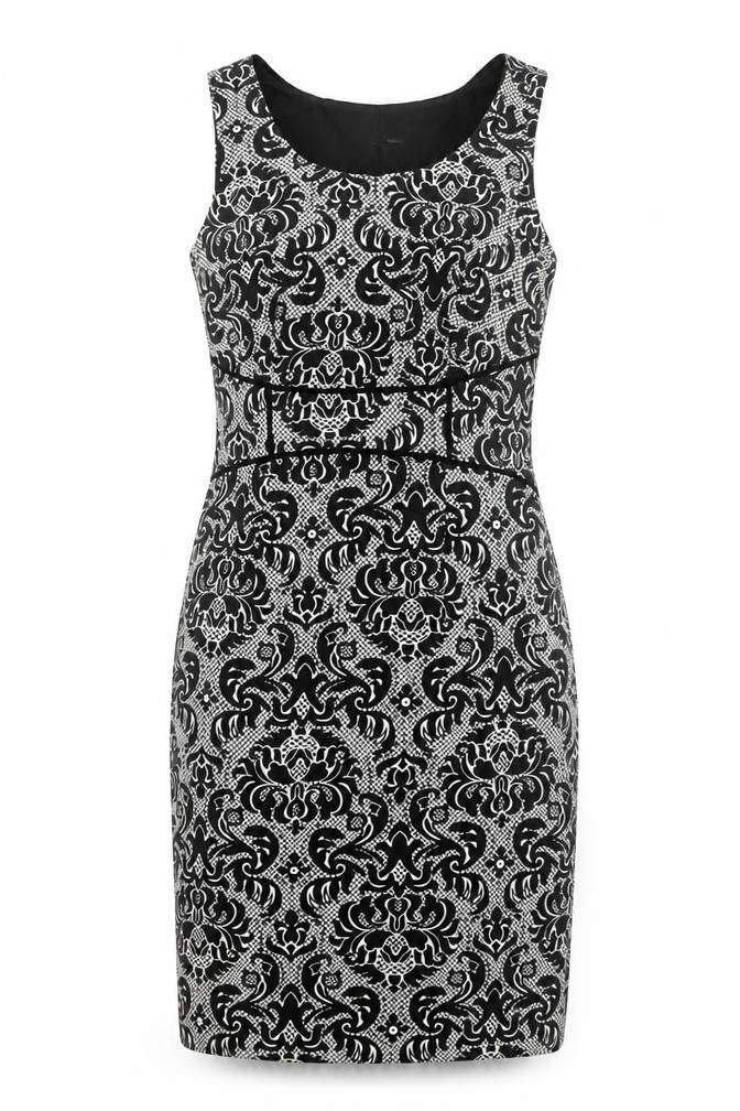 NEXT Womens Black Floral Linen Pencil Dress Size 12 Scoop Neck Zip
