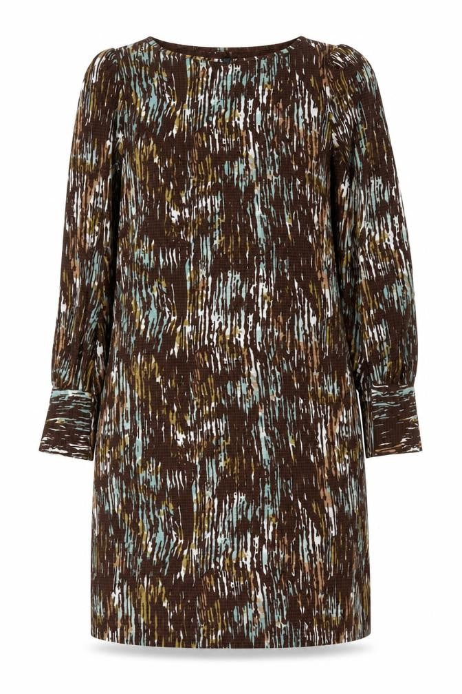 NEXT Womens Brown Geometric Polyester Shift Size 12 Boat Neck Pullover