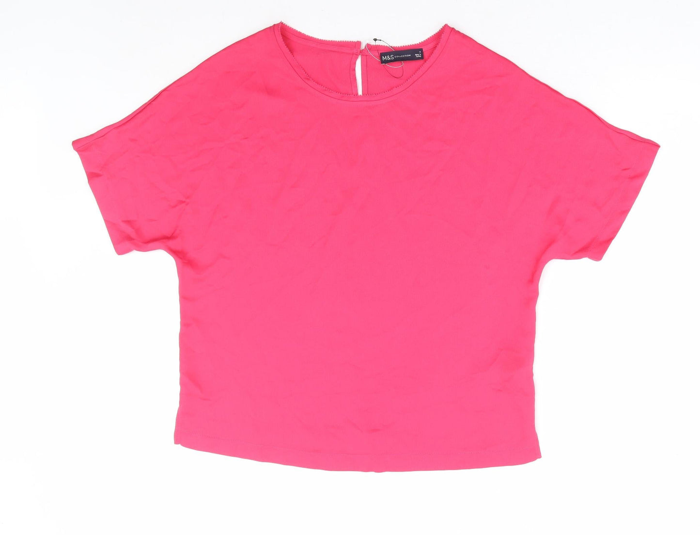 Marks and Spencer Womens Pink Polyester Basic T-Shirt Size 8 Round Neck