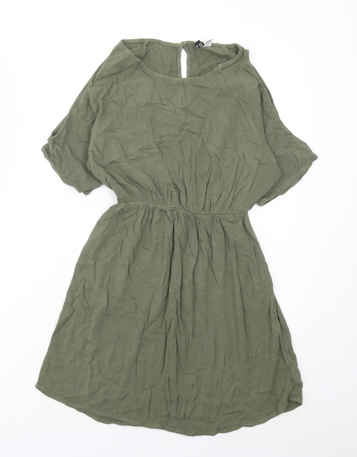 H&M Womens Green Viscose A-Line Size 6 Round Neck Button - Cold Shoulder