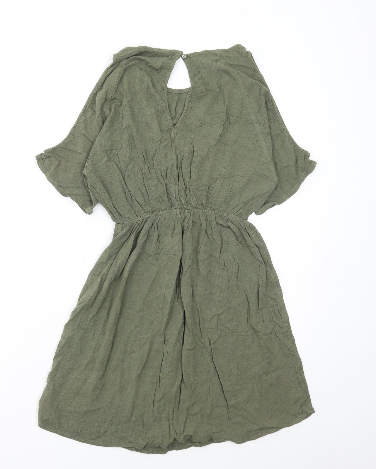 H&M Womens Green Viscose A-Line Size 6 Round Neck Button - Cold Shoulder