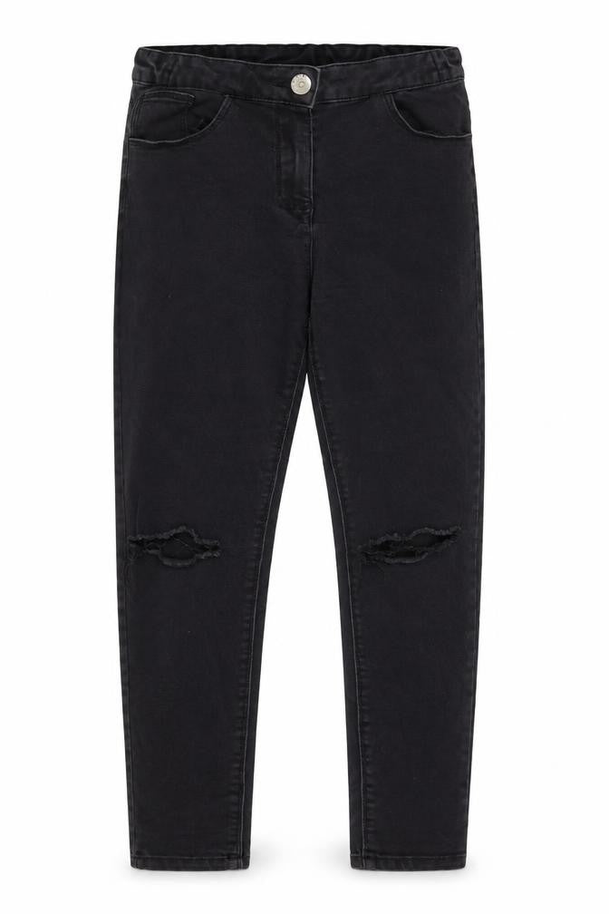 Matalan Girls Black Cotton Skinny Jeans Size 12 Years Regular Button - Distressed Denim
