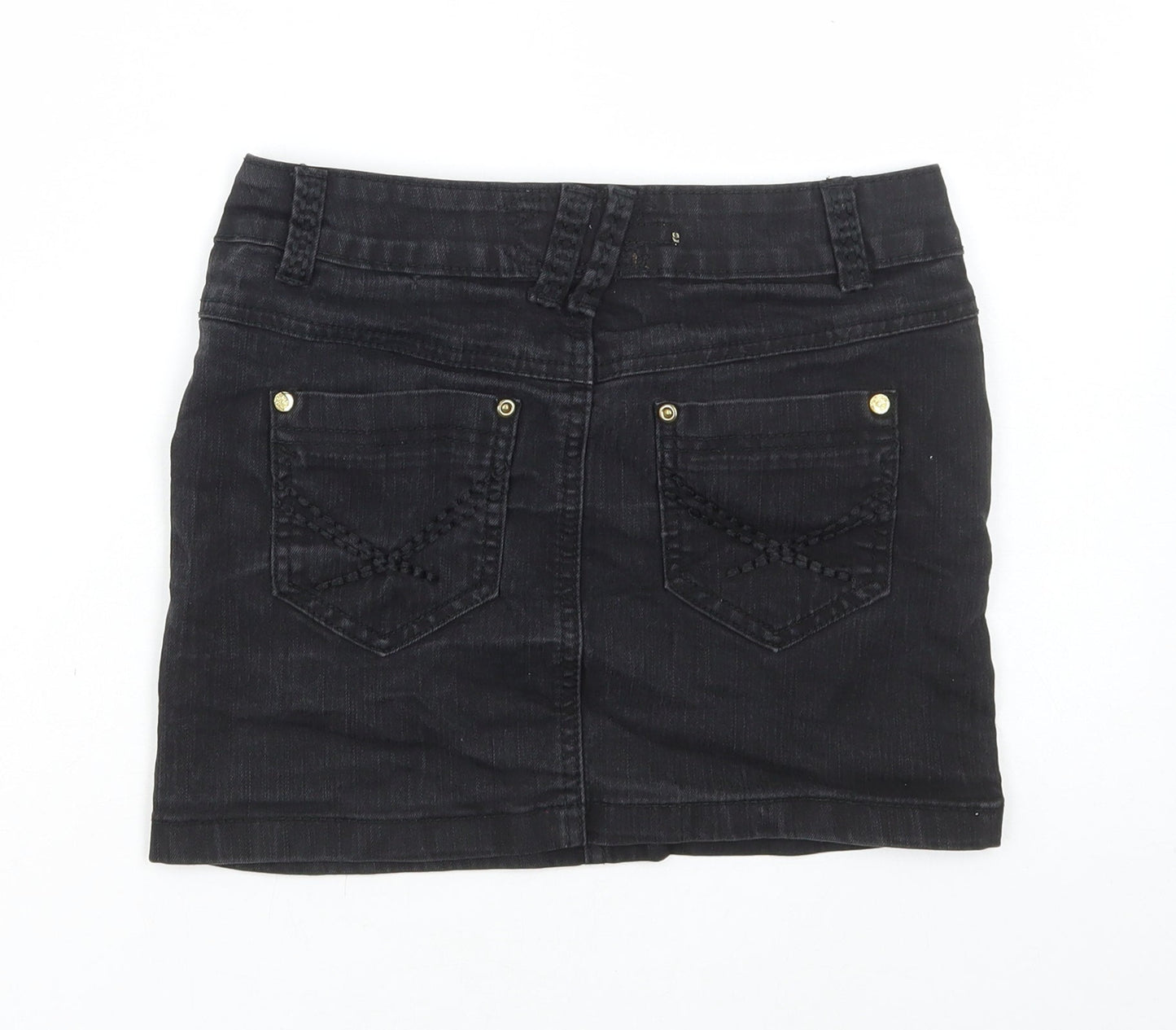 Dunnes Stores Girls Black Cotton Mini Skirt Size 10-11 Years Regular Button