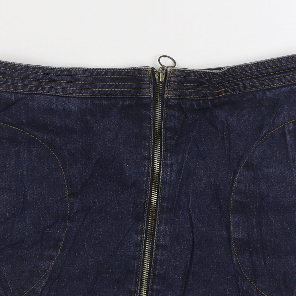 Cooperative Womens Blue Cotton A-Line Skirt Size S Zip