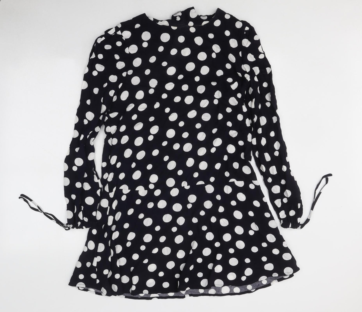 Mango Womens Black Polka Dot Polyester Skater Dress Size M Round Neck Button