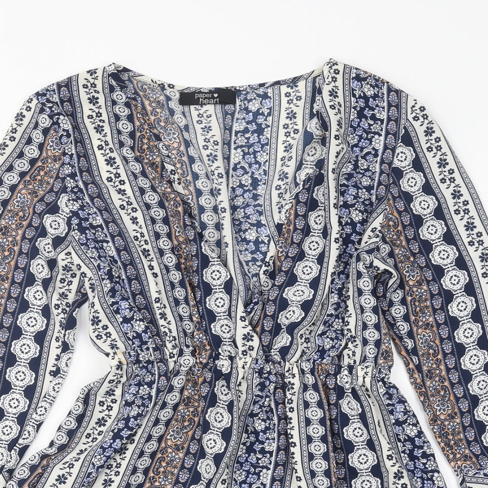 Paper Heart Womens Multicoloured Geometric Polyester Skater Dress Size 6 V-Neck Pullover - Frill