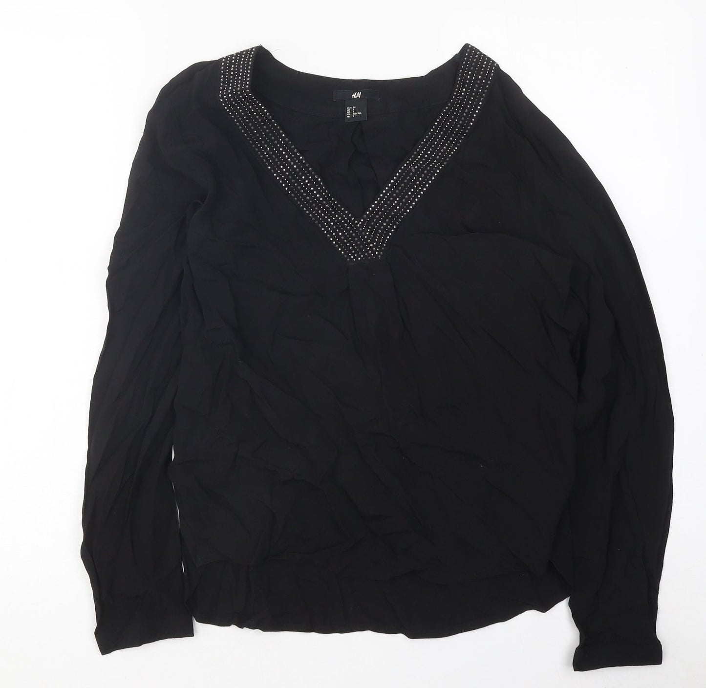 H&M Womens Black Polyester Size 4 V-Neck