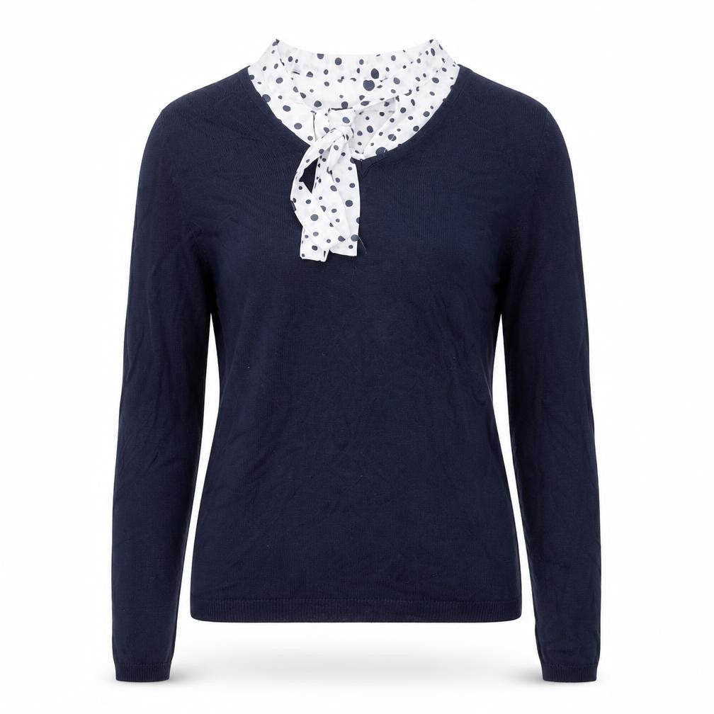 Marks and Spencer Womens Blue Crew Neck Polka Dot Polyester Pullover Jumper Size 10 - Tie