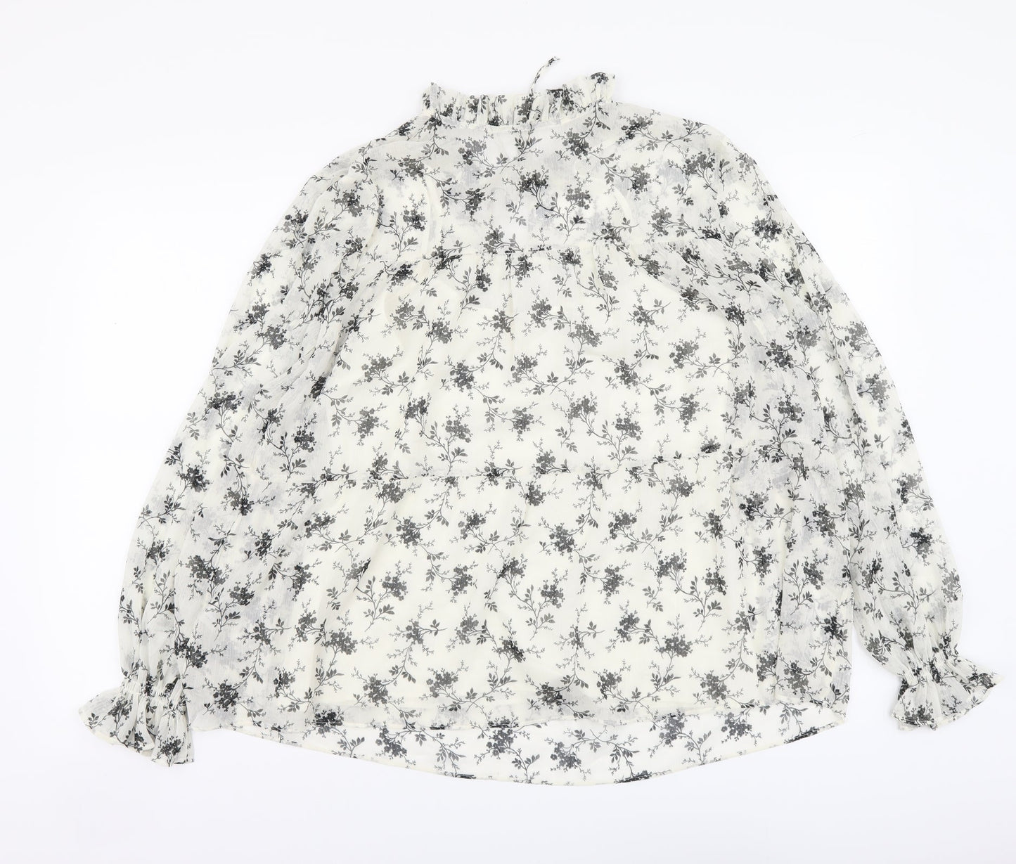 Marks and Spencer Womens White Floral Polyester Basic Blouse Size 8 Mock Neck
