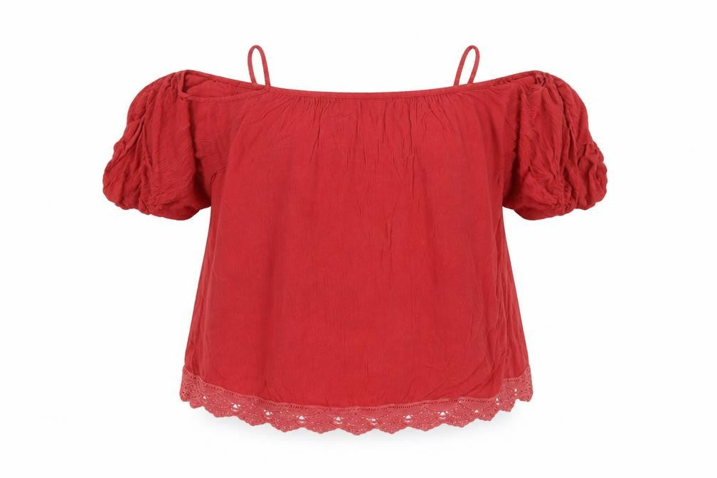 New Look Womens Red Viscose Basic Blouse Size 12 Round Neck