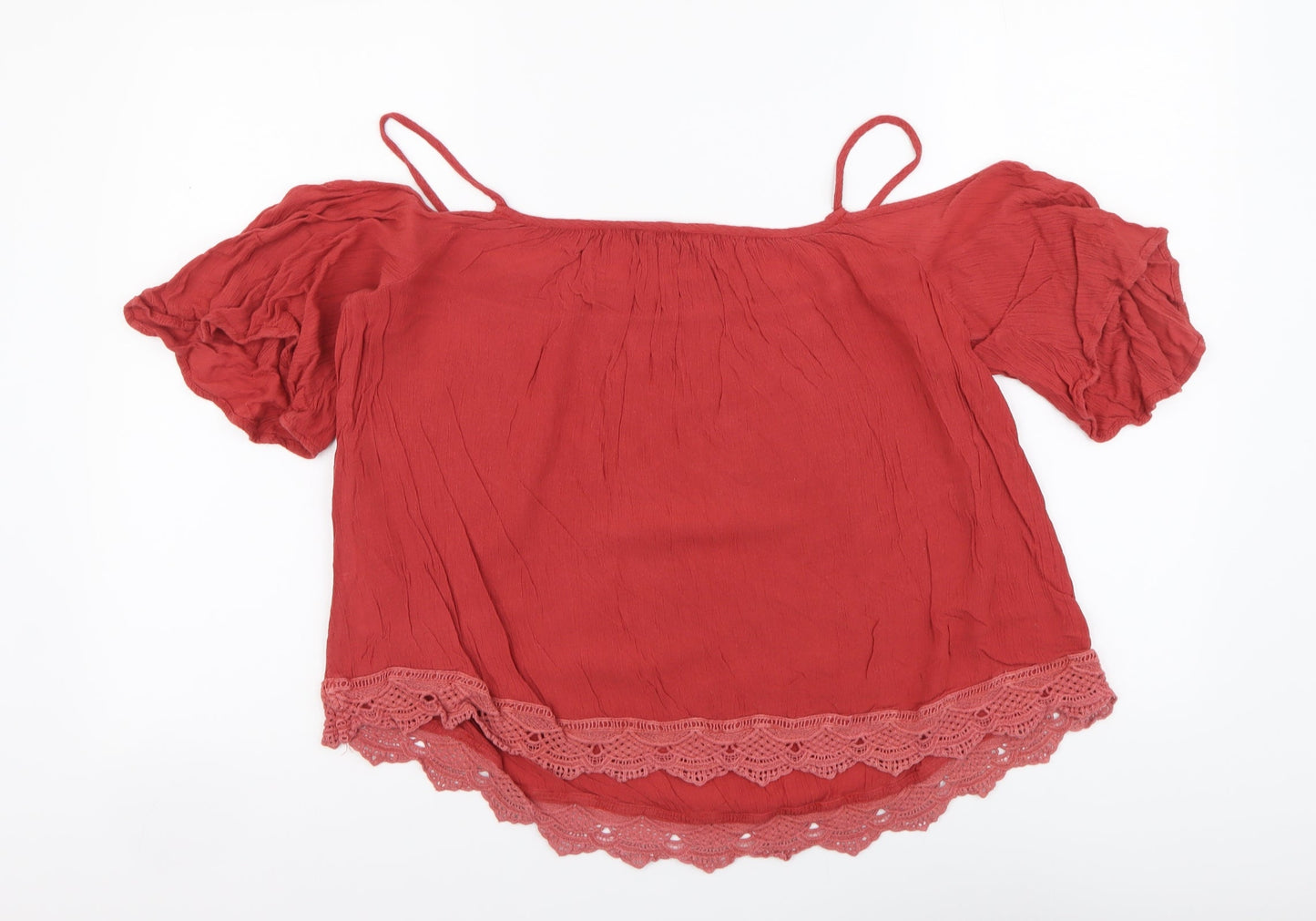New Look Womens Red Viscose Basic Blouse Size 12 Round Neck
