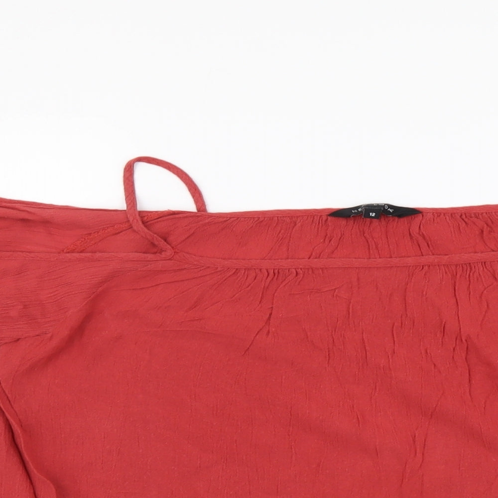 New Look Womens Red Viscose Basic Blouse Size 12 Round Neck