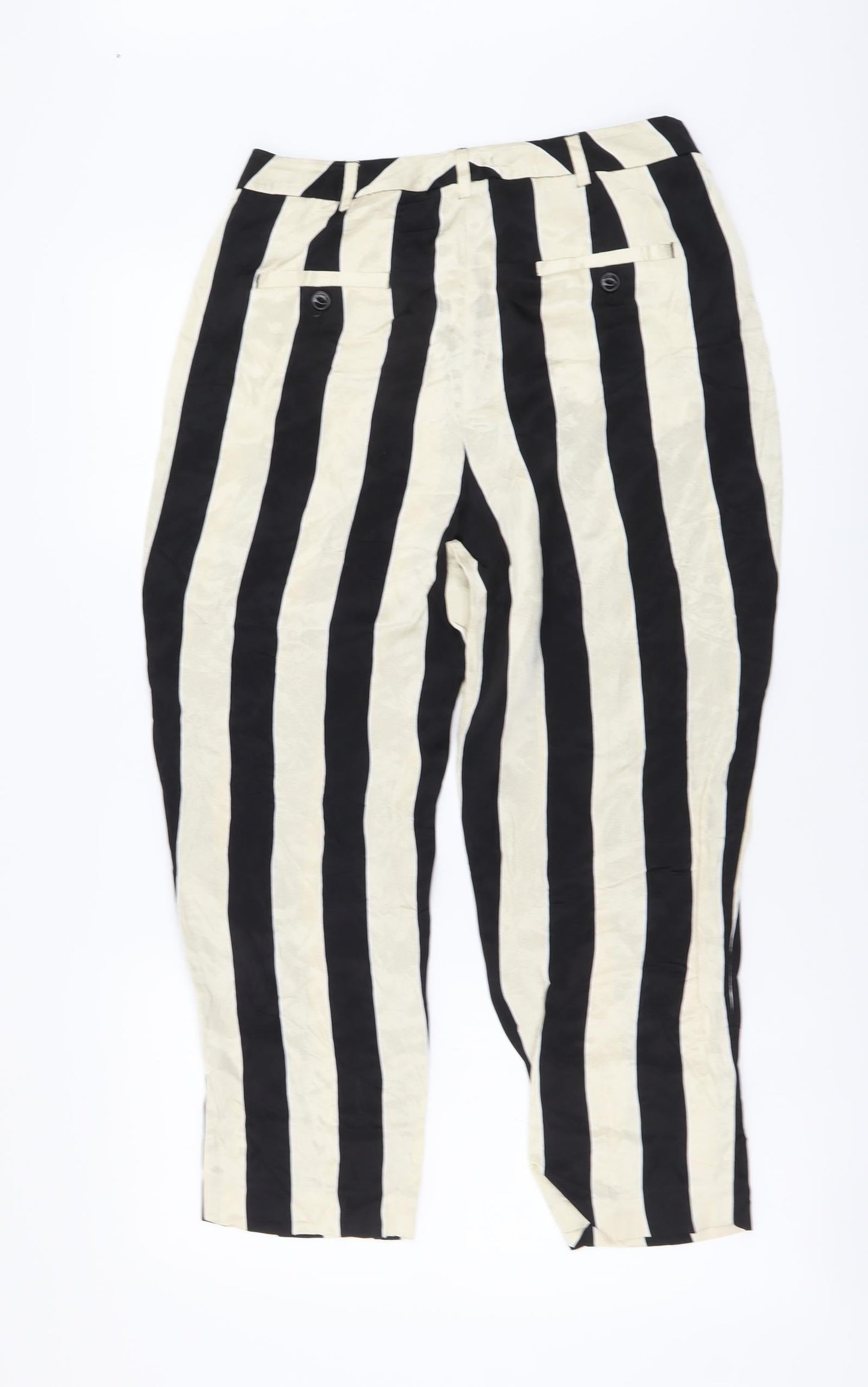 Marks and Spencer Womens Beige Striped Polyester Cropped Trousers Size 10 L23 in Regular Button