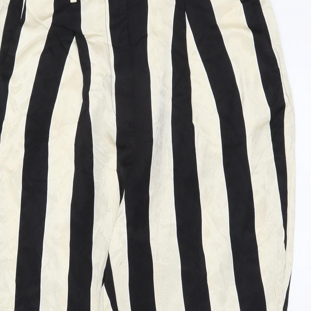 Marks and Spencer Womens Beige Striped Polyester Cropped Trousers Size 10 L23 in Regular Button
