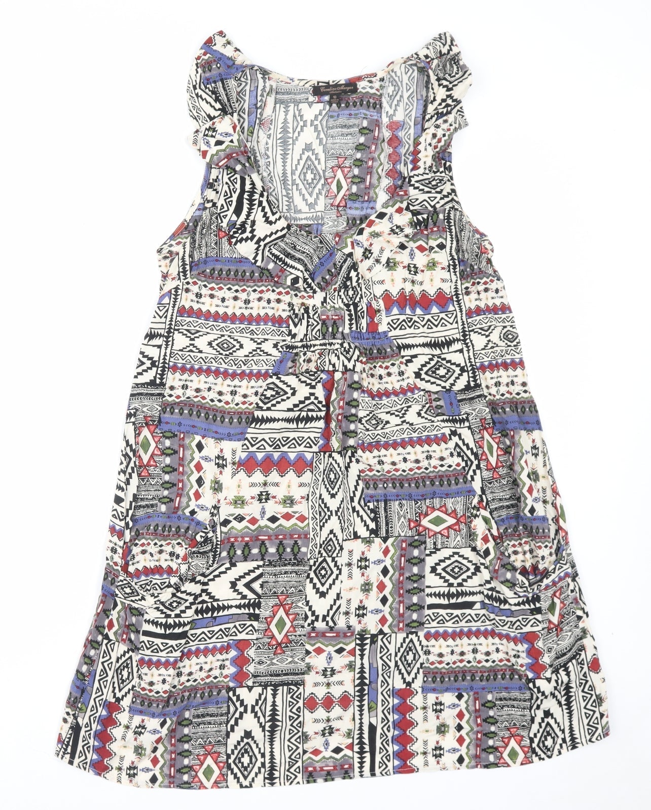 Karoline Morgan Womens Multicoloured Geometric Viscose A-Line Size 10 V-Neck Pullover