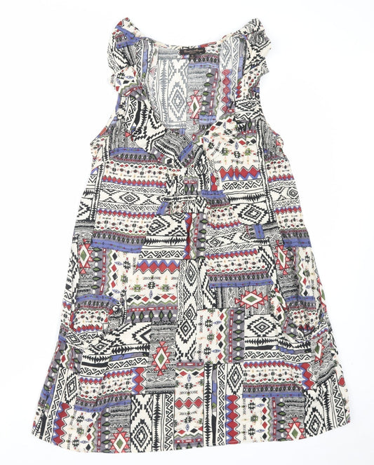 Karoline Morgan Womens Multicoloured Geometric Viscose A-Line Size 10 V-Neck Pullover